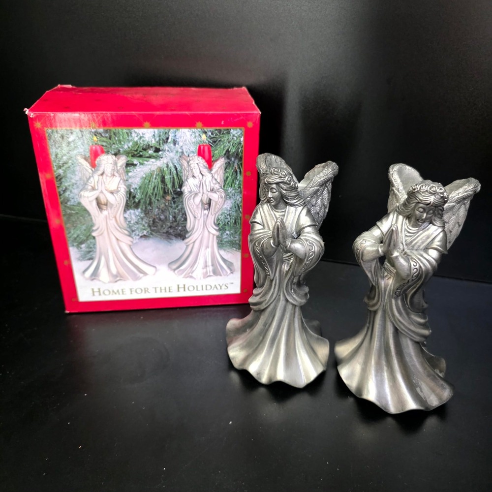 Home For The Holidays Angel Candle Holders OS Silver Set of 2 Vintage Christmas